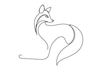 Doodle Fox Line Portrait. Editable Abstract Fox Logo Vector Line Sketch. Simple Curve Line Fox Symbol Silhouette Icon Design Isolated on White Background