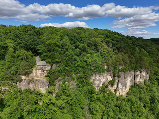 Scenic bluffs at the Mississippi Palisades State Park along the Mississippi River in Illinois