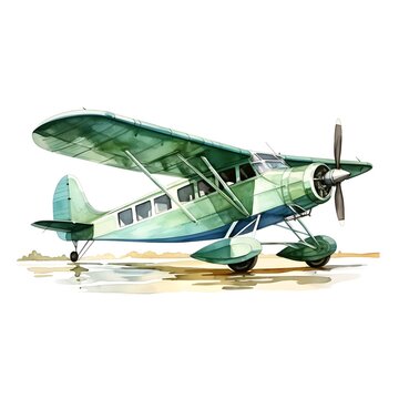 recommend clip art: Watercolor of Vintage Biplane Aircraft in Complementary Color Scheme