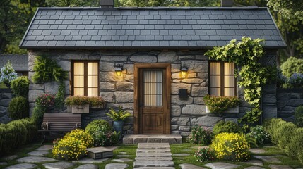  A rustic cottage with ivy-covered walls