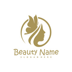 Vector logo design for beauty salon with Butterfly, hair salon, cosmetic