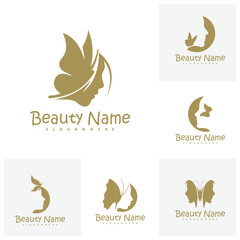 Set of Vector logo design for beauty salon with Butterfly, hair salon, cosmetic