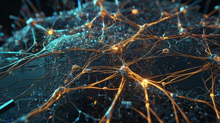The interface of neurons circuits of a futuristic artificial intelligence, showing complex algorithms and data analysis visualization.