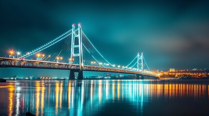 Big bridge at night in Baku, Azerbaijan. Long exposure 