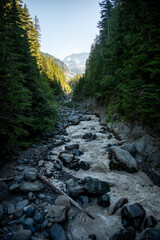 Black Boulders Litter Puyallup Creek In Mount Rainier