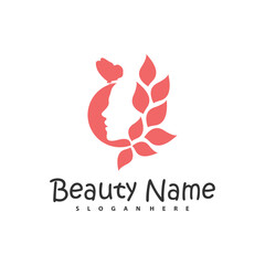 Natural Floral Beauty woman face logo design, Beauty logo design template vector