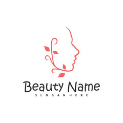 Natural Floral Beauty woman face logo design, Beauty logo design template vector