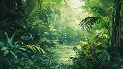 abstract illustration of a jungle scene in green colors