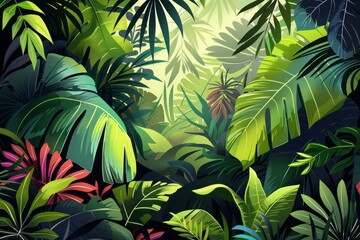 abstract illustration of a jungle scene in green colors