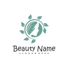 Natural Floral Beauty woman face logo design, Beauty logo design template vector