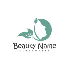 Fototapeta premium Natural Floral Beauty woman face logo design, Beauty logo design template vector