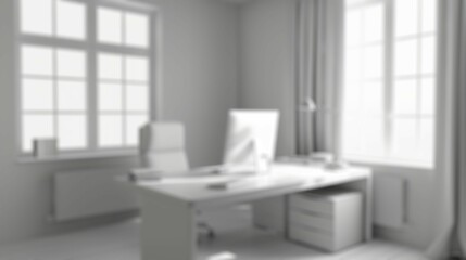 Blur background of white office space with modern furniture and large windows. Modern interior design. Minimalist and professional workplace design. Design for poster, wallpaper, banner. Spate.