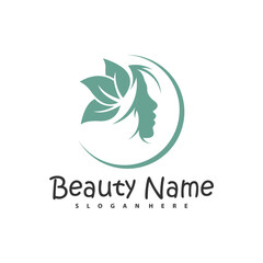 Obraz premium Natural Floral Beauty woman face logo design, Beauty logo design template vector