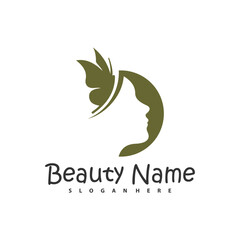 Natural Floral Beauty woman face logo design, Beauty logo design template vector