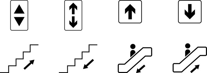 Elevator escalator stairs sign up and down icon isolated on white background flat vector illustration. 