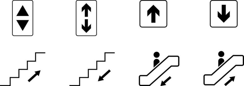 Elevator escalator stairs sign up and down icon isolated on white background flat vector illustration. 
