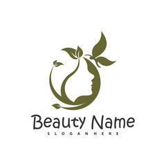 Fototapeta premium Natural Floral Beauty woman face logo design, Beauty logo design template vector