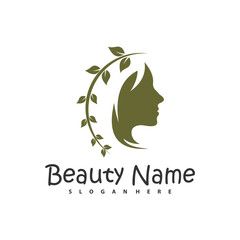 Natural Floral Beauty woman face logo design, Beauty logo design template vector
