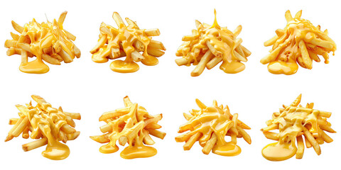Obraz premium Set of Cheese Fries With Melting Cheese isolated on transparent png background. Generative ai