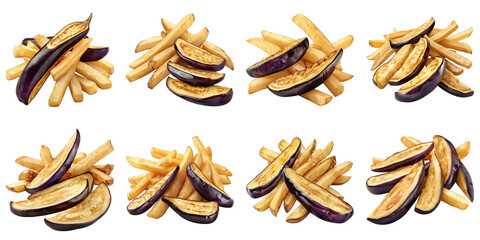 Set of French Fries With Eggplant Dip isolated on transparent png background. Generative ai
