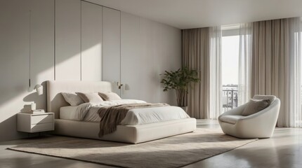 Sleek and stylish white bedroom design emphasizing minimalism
