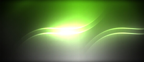 Naklejka premium Neon glowing circle rays, light round lines in the dark, planet style neon wave lines. Energetic electric concept design for wallpaper, banner, background