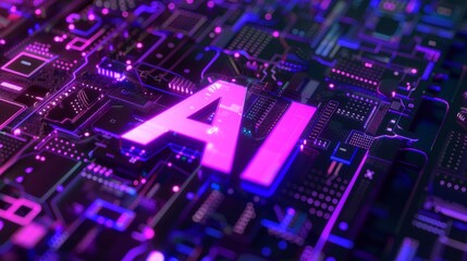 Obraz premium Violet LED Artificial Intelligence concept art poster.