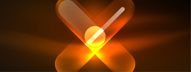 Abstract design pulsates with neon glowing light effects, casting an entrancing glow in the darkness, captivating the eye with its vibrant energy. Glass circles neon glowing light effects