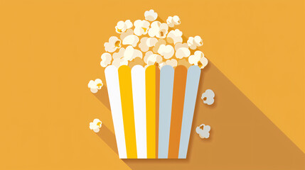 Close up of a bunch of popcorn on a yellow background. Top view of popcorn.