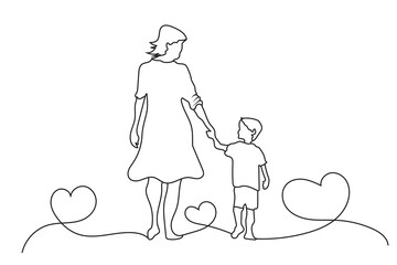 Mothers and son line art illustration, vector, icon design. Mother and baby line art design. Happy mother day design for card, poster, flyer, Vector illustration. Mother and child line art.