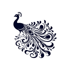 Peacock silhouette Clip art isolated vector illustration on white background