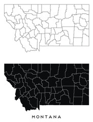 Montana state map of regions districts vector black on white and outline