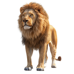Obraz premium Majestic 3D Lion with Detailed Mane on Transparent Background in Perspective View