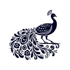 Peacock silhouette Clip art isolated vector illustration on white background