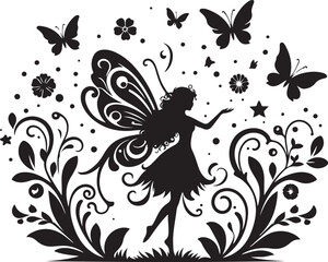 Cute fairy silhouette. Beautiful Fairy art. Fairy symbol illustration.