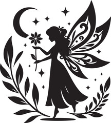 Cute fairy silhouette. Beautiful Fairy art. Fairy symbol illustration.