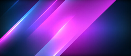 Obraz premium Neon dynamic diagonal light rays background. Techno digital geometric concept design for wallpaper, banner, presentation, background