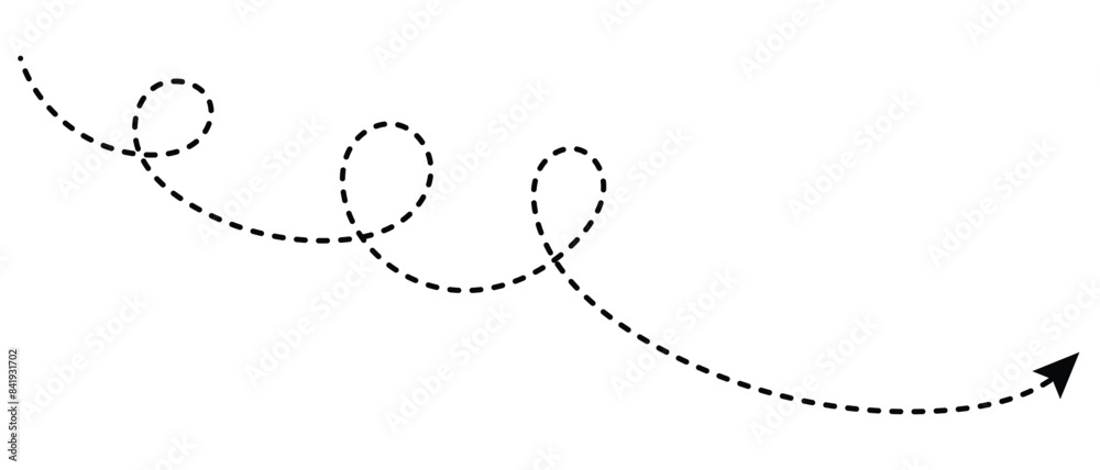 Wall mural curved dotted arrow. zigzag arrow stripes design with dotted lines. dashed line arrow. hand drawn da
