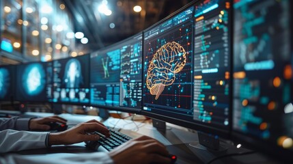 Housed within a computer monitor, the fascinating display of an artificial intelligence 'brain' symbolizes the crossroad where science meets contemporary technology.
