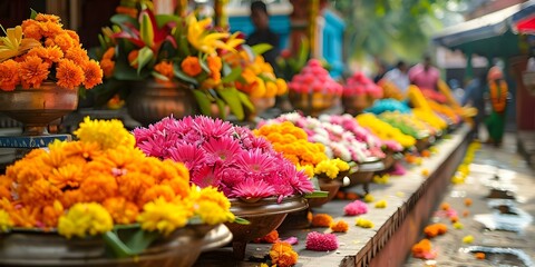 Fototapeta premium Celebrate the Vibrant Onam Festival in India with Lively Floral Decorations and Colorful Celebrations. Concept Onam Festival, India, Floral Decorations, Colorful Celebrations, Vibrant Festivities