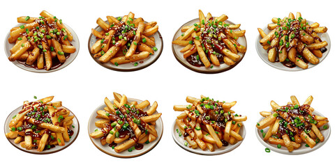 Set of Hoisin Sauce Fries With Scallions isolated on transparent png background. Generative ai