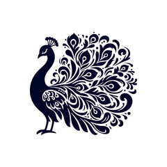 Peacock silhouette Clip art isolated vector illustration on white background