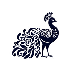 Peacock silhouette Clip art isolated vector illustration on white background
