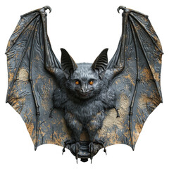 Spooky 3D Halloween Bat with Detailed Wings on Transparent Background - Front View