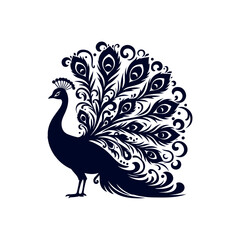 Peacock silhouette Clip art isolated vector illustration on white background