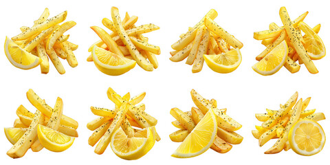 Set of Lemon Pepper Fries isolated on transparent png background. Generative ai