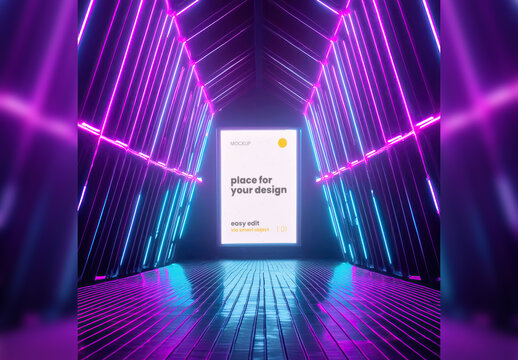 Single page frame poster Mockup colorful neon vaporwave synthwave 01 Generative Ai