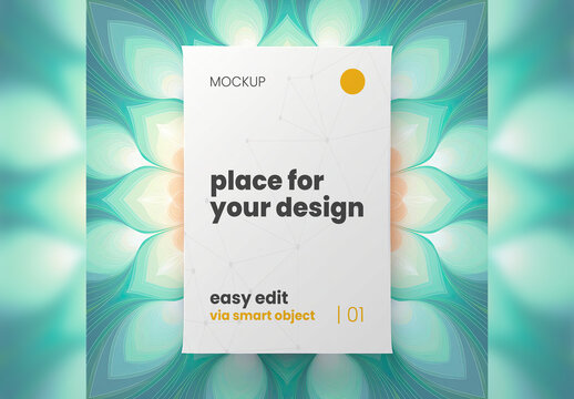 Single page frame poster Mockup Consciousness dimension fractal background 04 Generative Ai