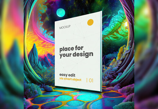 Single page frame poster Mockup Consciousness dimension landscape colorful background 02 Generative Ai