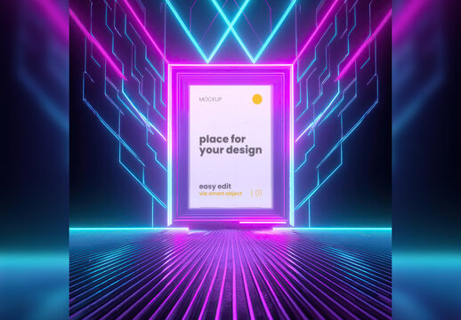 Single page frame poster Mockup colorful vaporwave synthwave 02 Generative Ai